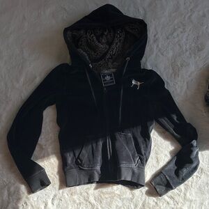 PINK Victoria's Secret Black Faux Fur Hoodie